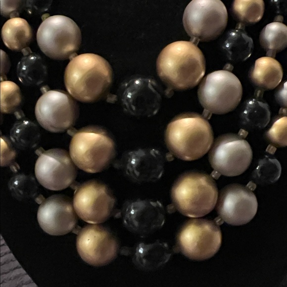 Elegant Gold Silver and Black Beaded 4 Strand Necklace - Picture 2 of 7